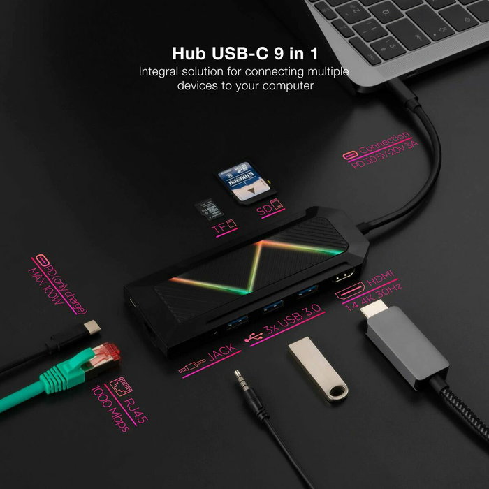 Hub USB NANOCABLE 10.16.0901 Noir 100 W Hub USB NANOCABLE 10.16.0901 Noir 100 W