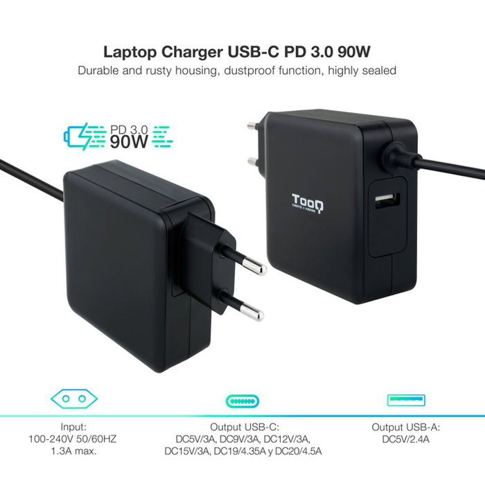 Chargeur pour Ordinateur Portable TooQ TQLC-USBC90PD 90 W