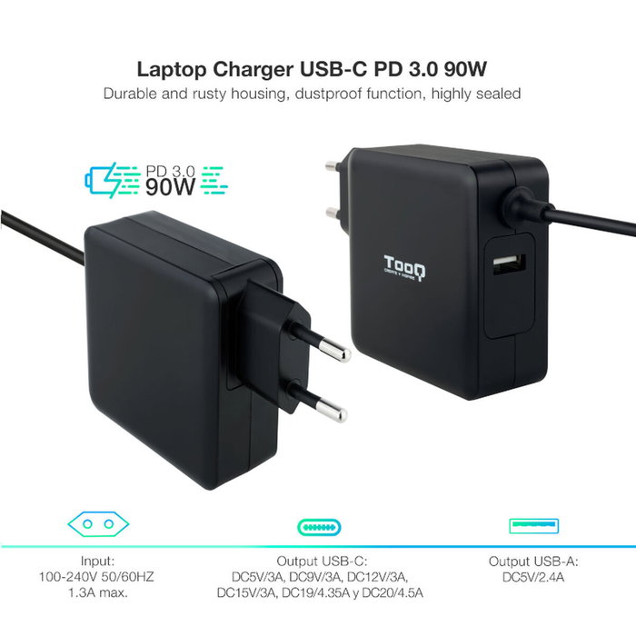 Chargeur pour Ordinateur Portable TooQ TQLC-USBC90PD 90 W