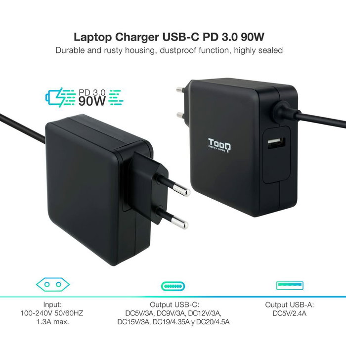 Chargeur pour Ordinateur Portable TooQ TQLC-USBC90PD 90 W