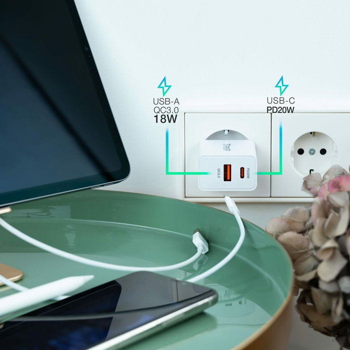 Chargeur mural TooQ TQWC-2SC04WT Blanc 20 W Chargeur mural TooQ TQWC-2SC04WT Blanc 20 W