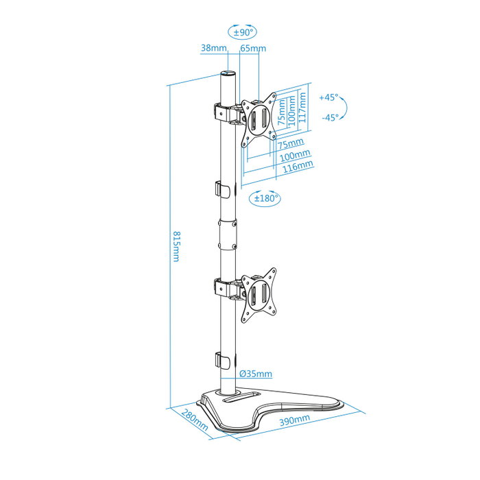 TooQ DB1703TNV Support pour moniteur vertical pour 2 écrans 17-32 pouces noir avec ajustement hauteur TooQ DB1703TNV Support pour moniteur vertical pour 2 écrans 17-32 pouces noir avec ajustement hauteur