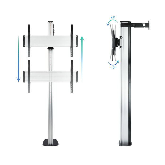 Tooq FS2270 M - B Support Sol TV Aluminium Argenté 37-70 Pouces Inclinable Rotation Hauteur Réglable