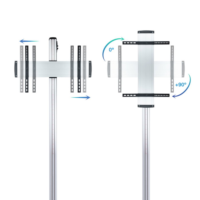 Tooq FS2270 M - B Support Sol TV Aluminium Argenté 37-70 Pouces Inclinable Rotation Hauteur Réglable