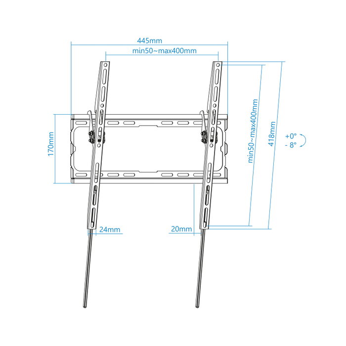 TooQ Support Mural pour TV 32-70 Pouces, Inclinable, 45 kg, VESA 75x75 à 400x400, Noir