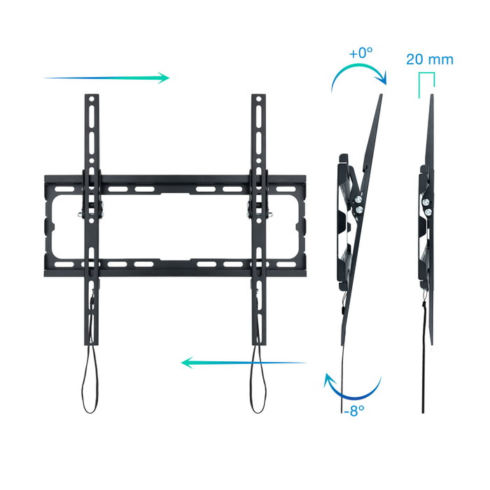 TooQ Support Mural pour TV 32-70 Pouces, Inclinable, 45 kg, VESA 75x75 à 400x400, Noir