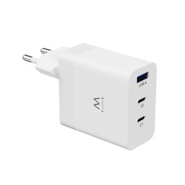 Ewent EW1323 Chargeur Rapide 65W USB-C GaN 3 Ports pour MacBook, iPhone, iPad, Smartphone