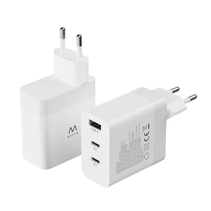 Ewent EW1323 Chargeur Rapide 65W USB-C GaN 3 Ports pour MacBook, iPhone, iPad, Smartphone