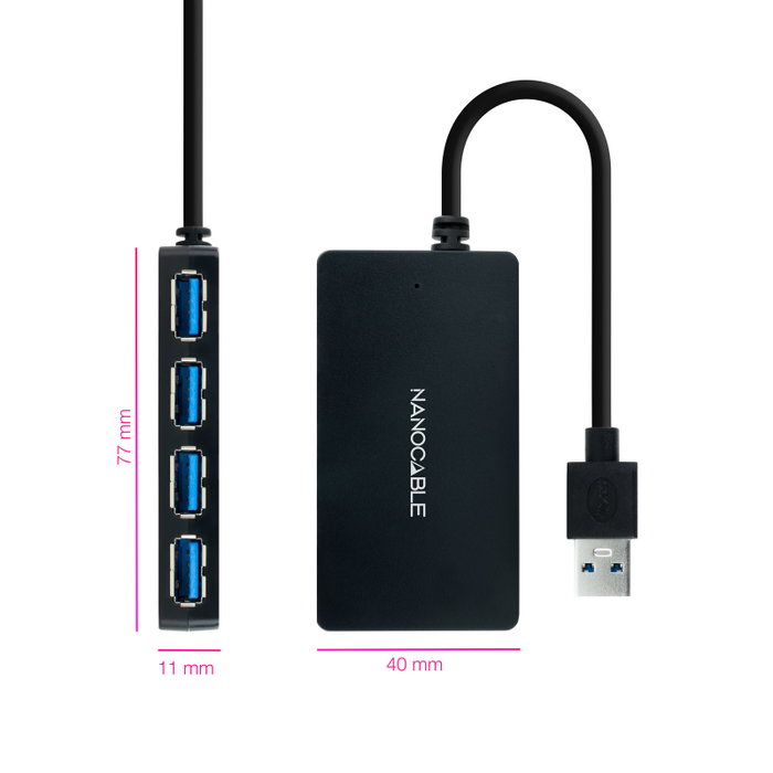 TooQ Hub USB 3.0 avec 4 ports USB 3.0 USB-A/M-USB 3.0/H Noir 15 cm
