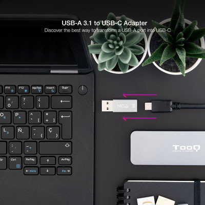 Nanocable Adaptateur USB-C vers USB-A Femelle-Mâle 10 Gbps OTG Gris 38 mm