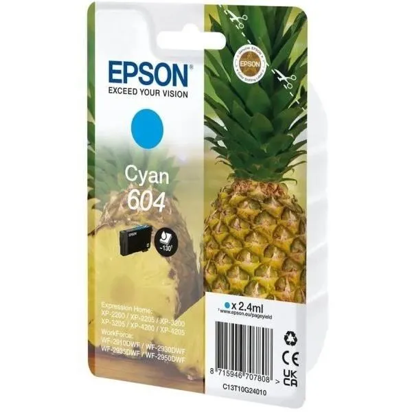 Epson - Cartouche d'encre cyan Ananas 604 - Pour impressions aux couleurs éclatantes Epson - Cartouche d'encre cyan Ananas 604 - Pour impressions aux couleurs éclatantes