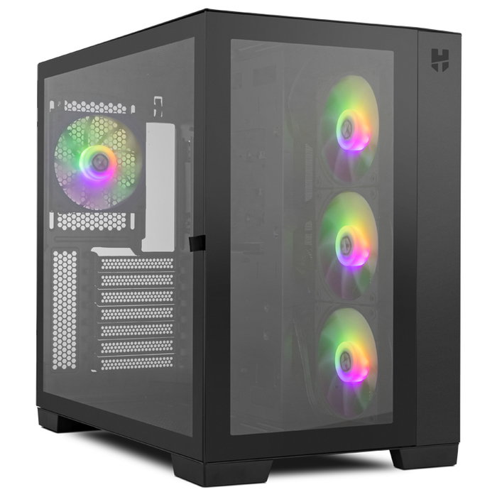 Nox Hummer Astra Boîtier PC Gaming Semi-Tour, Double Vitre Trempée, 4 Ventilateurs ARGB, USB 3.0 et USB-C, Noir