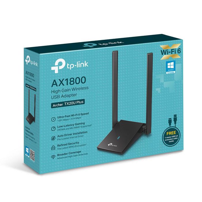 TP-Link TX20U Plus - Adaptateur USB WiFi 6 AX1800 (Dual-Band 5 GHz/2.4 GHz, 1800 Mbps, MU-MIMO, OFDMA, Antennes orientables, WPA3, USB 3.0)