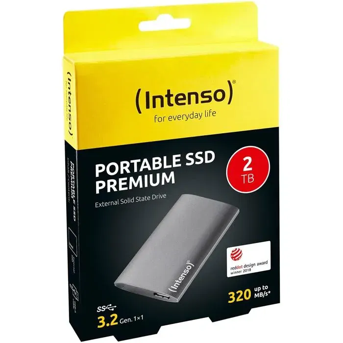 Intenso PREMIUM Disque dur SSD externe portable 2 To USB 3.0 Gris - Vitesse jusqu'à 320 Mo/s, résistant aux chocs, 89 x 54 x 8 mm, 49 g
