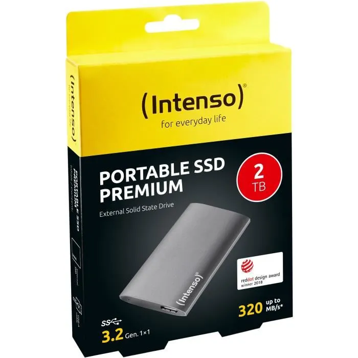 Intenso PREMIUM Disque dur SSD externe portable 2 To USB 3.0 Gris - Vitesse jusqu'à 320 Mo/s, résistant aux chocs, 89 x 54 x 8 mm, 49 g Intenso PREMIUM Disque dur SSD externe portable 2 To USB 3.0 Gris - Vitesse jusqu'à 320 Mo/s, résistant aux chocs, 89 x 54 x 8 mm, 49 g
