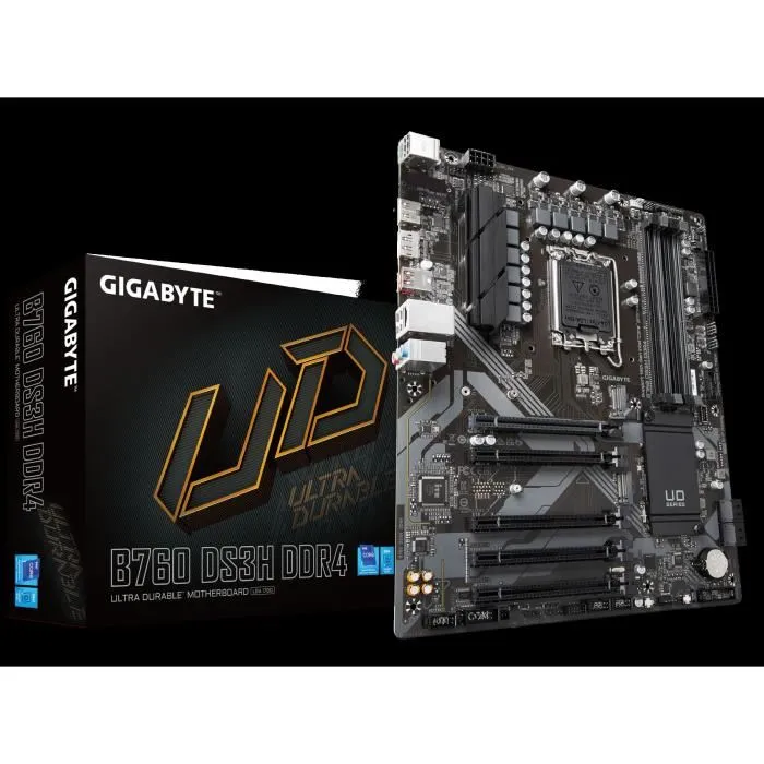 Carte mère Gigabyte B760 DS3H DDR4 ATX - Socket LGA1700, Compatible Intel Core i9/i7/i5/i3, 64 Go DDR4, M.2 et SATA 600 Carte mère Gigabyte B760 DS3H DDR4 ATX - Socket LGA1700, Compatible Intel Core i9/i7/i5/i3, 64 Go DDR4, M.2 et SATA 600