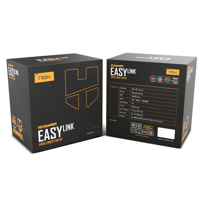 NOX NXHUMMEREASYLINKBK Kit 3 Ventilateurs 120mm ARGB PWM Noir Hummer Easylink NOX NXHUMMEREASYLINKBK Kit 3 Ventilateurs 120mm ARGB PWM Noir Hummer Easylink