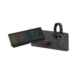 KROM NXKROMKENYA Pack Gaming Krom Kenya : Clavier + Souris + Casque + Tapis de souris, RGB, USB, QWERTY Espagnol, Noir