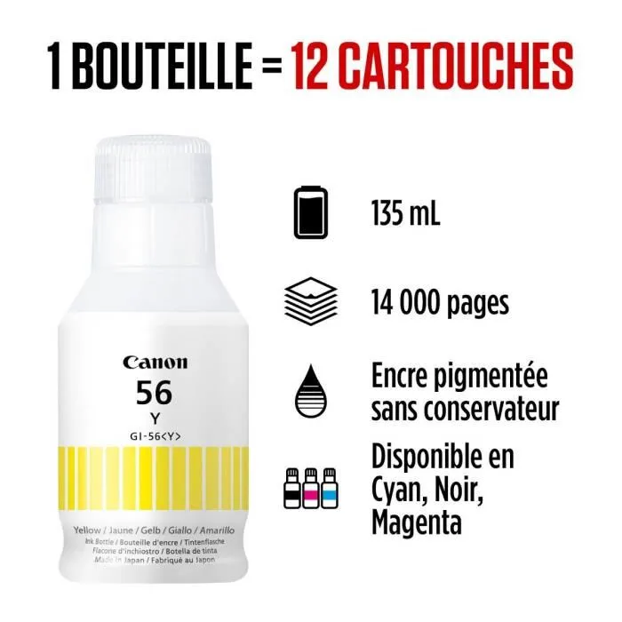 Canon - Bouteille d'encre GI-56BK Noir pour imprimantes MAXIFY GX - 135 ml - Rendement jusqu'à 14 881 pages - Encre haute résistance pour documents professionnels