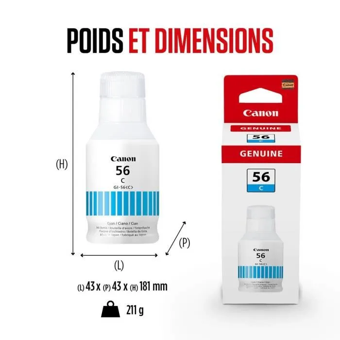 Canon GI-56BK Cartouche d'encre cyan pour imprimantes MAXIFY GX, encre durable, grande capacité (135 ml) Canon GI-56BK Cartouche d'encre cyan pour imprimantes MAXIFY GX, encre durable, grande capacité (135 ml)