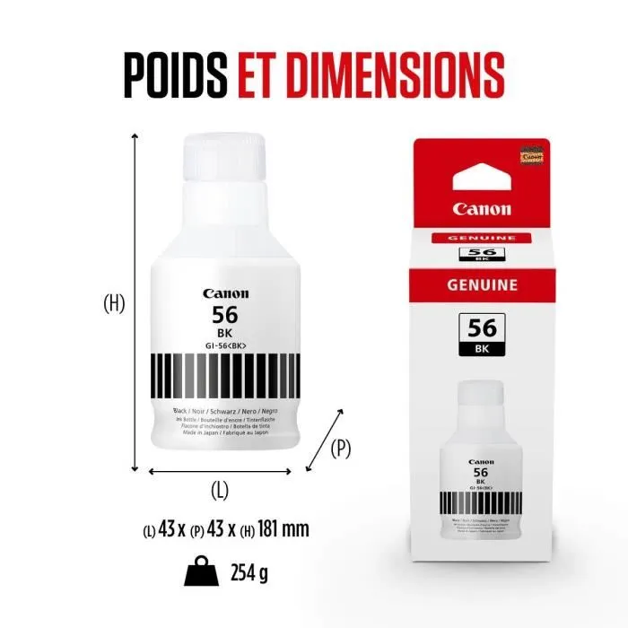Canon GI-56BK - Bouteille d'encre noir 170 ml pour imprimantes MAXIFY GX - Jusqu'à 6000 pages - Haute qualité professionnelle