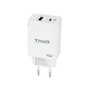 Tooq TEC-1022 Chargeur Murale Double USB-C/A 45W GaN Blanc - Prise Secteur