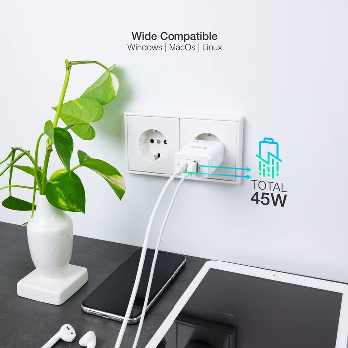 Chargeur mural TooQ TQWC-GANQCPD45WT Blanc 45 W Chargeur mural TooQ TQWC-GANQCPD45WT Blanc 45 W