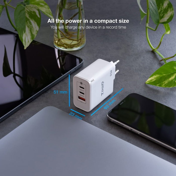 Chargeur mural TooQ TQWC-GANQC2PD65WT Blanc 65 W