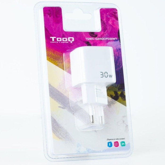Chargeur mural TooQ TQWC-GANQCPD30WT Blanc 30 W