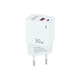 Tooq Chargeur Murale Double USB-C + USB-A 30W GaN Blanc