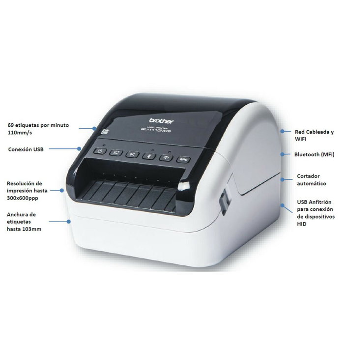 Brother QL-1110NWBC Imprimante d'étiquettes thermique monochrome avec Wi-Fi et Bluetooth