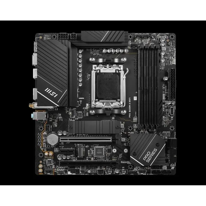 Carte mère MSI PRO B650M-A WiFi - AMD B650 - Compatible AMD Ryzen 7000 - 4x SATA, 2x M.2 Gen4, Wifi, LAN 2.5G, Audio 7.1 - Micro-ATX Carte mère MSI PRO B650M-A WiFi - AMD B650 - Compatible AMD Ryzen 7000 - 4x SATA, 2x M.2 Gen4, Wifi, LAN 2.5G, Audio 7.1 - Micro-ATX