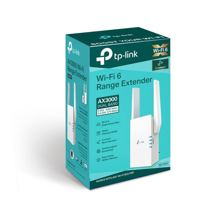 TP-Link RE705X V1 Répéteur Wi-Fi 6, 2.4 GHz + 5 GHz, port Ethernet Gigabit TP-Link RE705X V1 Répéteur Wi-Fi 6, 2.4 GHz + 5 GHz, port Ethernet Gigabit