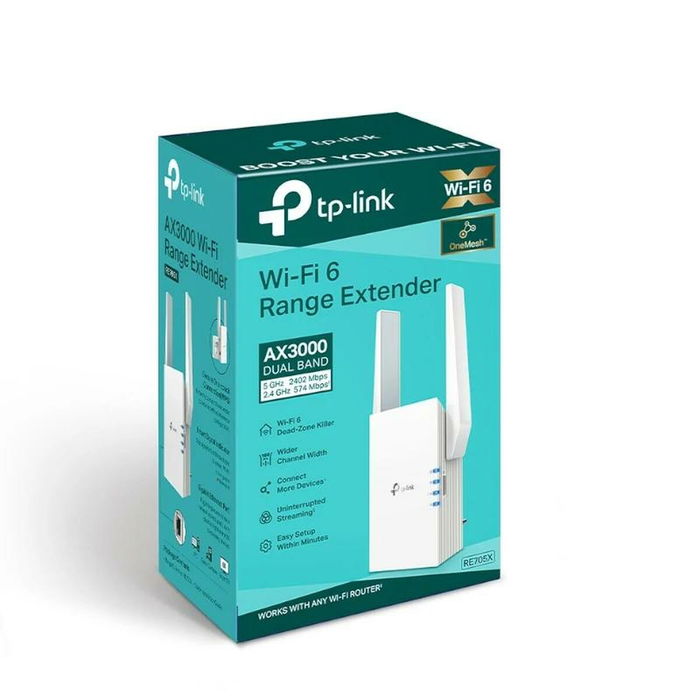 TP-LINK Répéteur Wi-Fi AX3000 Dual-Band Gigabit avec OneMesh, RE705X, Blanc TP-LINK Répéteur Wi-Fi AX3000 Dual-Band Gigabit avec OneMesh, RE705X, Blanc