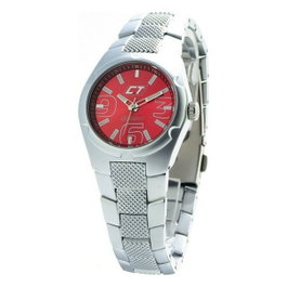 Chronotech CC7039L-04M montre analogique argentée avec cadran rouge