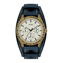 Guess W1100G2 - Montre analogique pour homme avec bracelet bleu et boîtier doré
