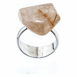 GC Bague en argent de loi avec quartz rutilé, Taille 52