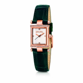 Folli Follie WF13B037SSS avec bracelet en cuir noir et boîtier doré