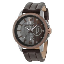Police R1451291003 avec cadran gris et bracelet cuir marron