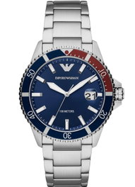 Armani AR11339 avec cadran bleu et bracelet argenté