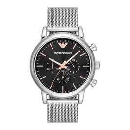 Armani AR11429 avec cadran noir et bracelet argenté