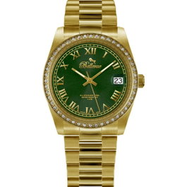Bellevue I.14 Montre pour Femme avec Cadran Vert et Bracelet Doré
