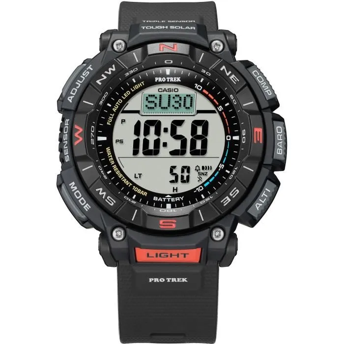 Casio PRG-340-1ER Montre Sport Multifonction - Altimètre, Baromètre, Thermomètre, Boussole Numérique - Solaire - Boîtier 54,7 mm Noir