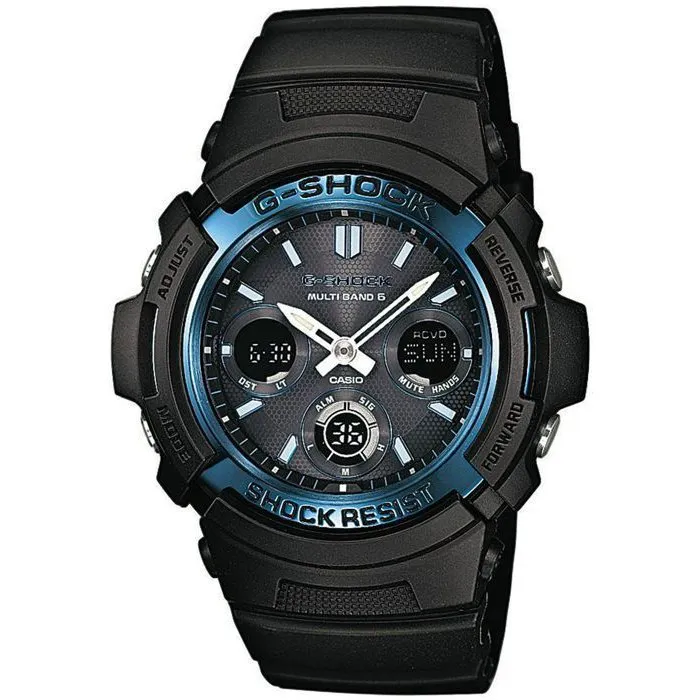 Casio G-Shock Montre Homme Solaire Analogique-Digitale AWG-M100A-1AER Noir - Résistance aux chocs, Éclairage Auto LED, Réception Radio