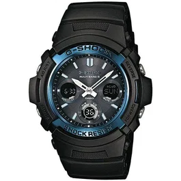 Casio G-Shock Montre Homme Solaire Analogique-Digitale AWG-M100A-1AER Noir - Résistance aux chocs, Éclairage Auto LED, Réception Radio