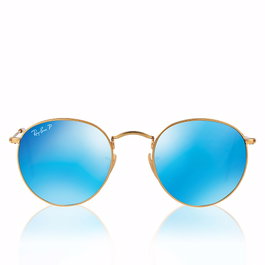 Rayban RB3447 Lunettes de soleil rondes en métal or/bleu flash
