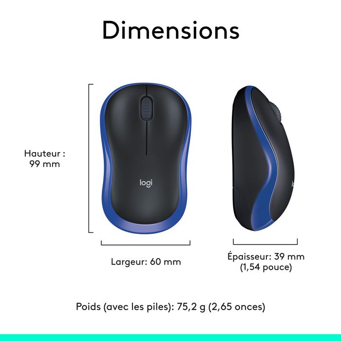 Logitech Souris sans fil M185 - Souris USB ambidextre avec récepteur nano et autonomie de batterie jusqu'à 1 an pour PC, Mac, ordinateur portable