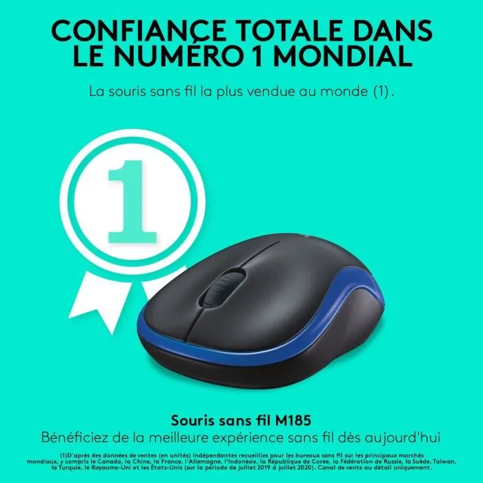 Logitech M185 Souris sans fil, Bleu/Noir