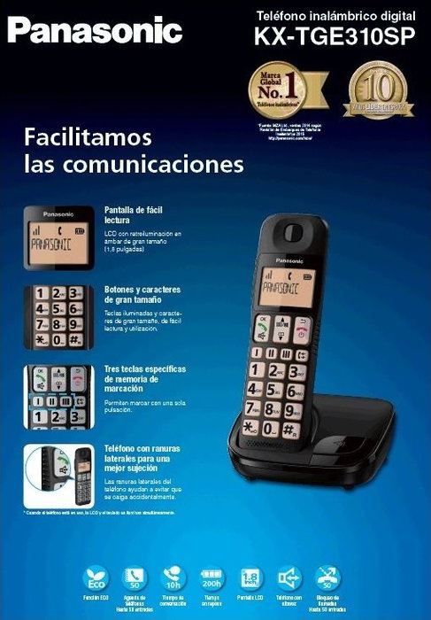 Téléphone Sans Fil Panasonic KX-TGE310SPB Noir Ambre