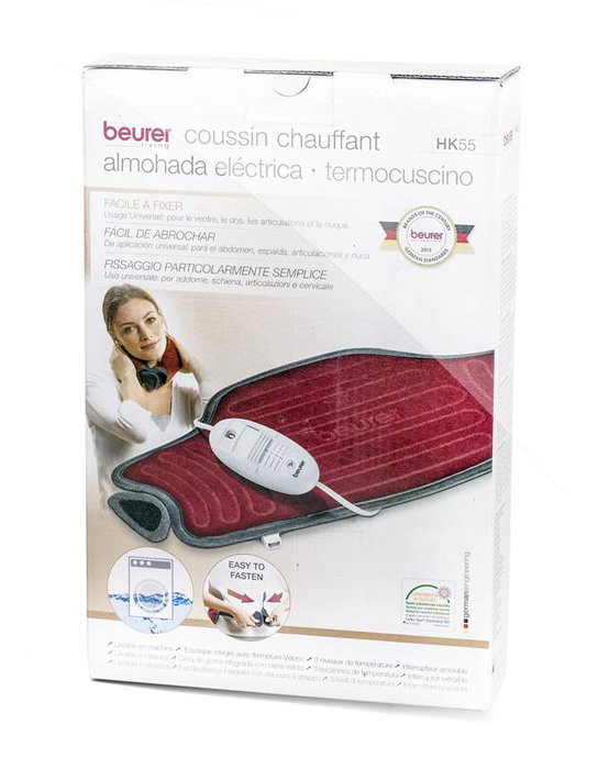 Beurer HK-55 Coussin chauffant électrique Easy-Fix pour cervicales et lombaires, 30 x 59 cm